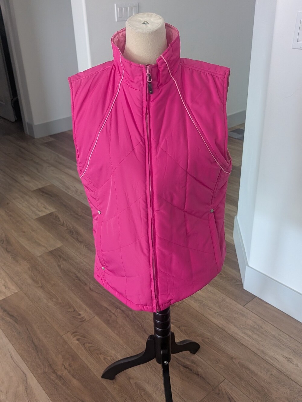 Bright Pink Quilted Zip-Front Vest